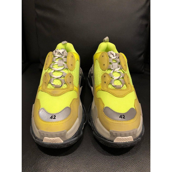 Balenciaga Triple S Sneaker Neon Yellow Grey Speed Flat Trainer 42 Mens US 9 - Picture 9 of 12